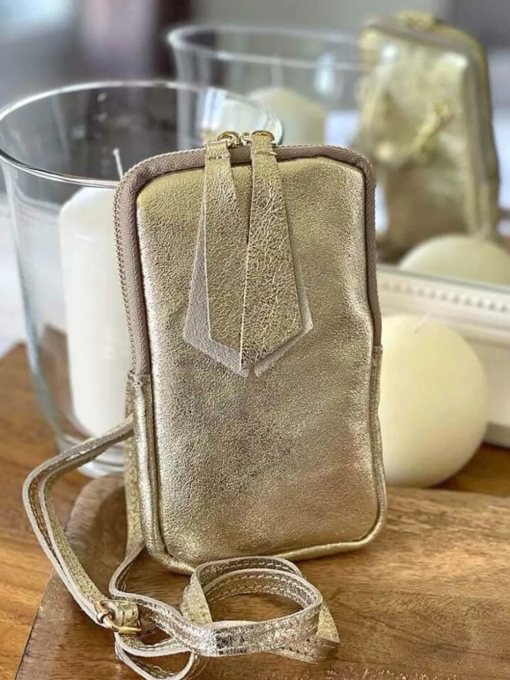 Sac Portable En Cuir Dore Kira Femmes Sac Taille Téléphone Portable