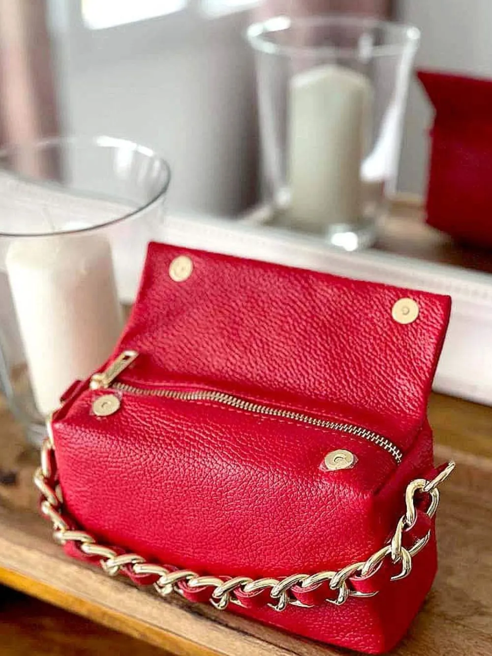 Outlet Sac Rouge Clover Femmes Sac Porte Epaule Avec Sangle